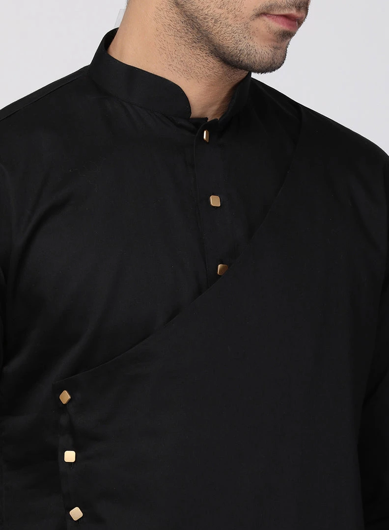 Vastramay Men's Black Cotton Silk Blend Kurta 5 Vastramay Men's Black Cotton Silk Blend Kurta