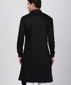 Vastramay Men's Black Cotton Silk Blend Kurta 11 Vastramay Men's Black Cotton Silk Blend Kurta
