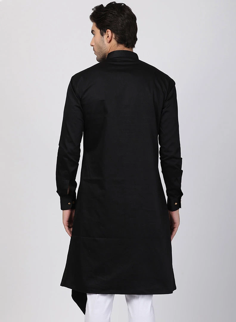 Vastramay Men's Black Cotton Silk Blend Kurta 6 Vastramay Men's Black Cotton Silk Blend Kurta