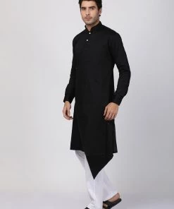 Vastramay Men's Black Cotton Silk Blend Kurta 12 Vastramay Men's Black Cotton Silk Blend Kurta