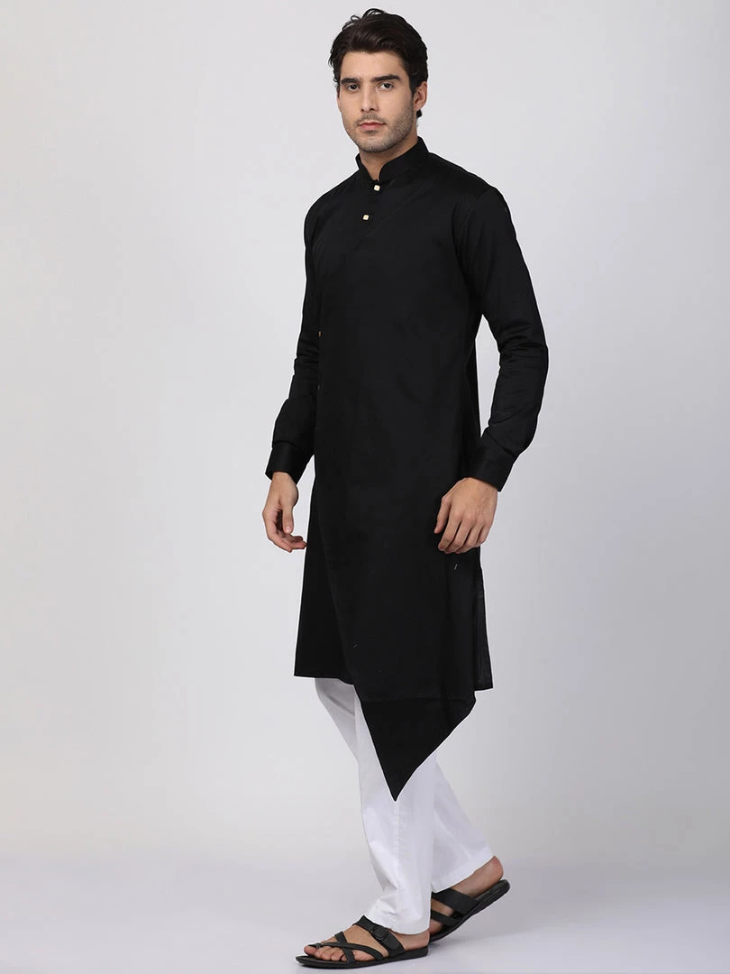 Vastramay Men's Black Cotton Silk Blend Kurta 7 Vastramay Men's Black Cotton Silk Blend Kurta