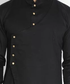 Vastramay Cotton Satin Blend Black And Cream Baap Beta Kurta Pyjama Set