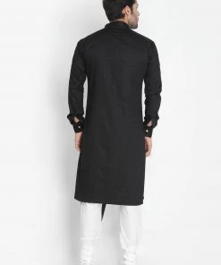 Vastramay Cotton Satin Blend Black And Cream Baap Beta Kurta Pyjama Set