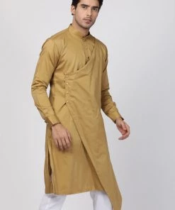 Vastramay Men's Beige Cotton Silk Blend Kurta