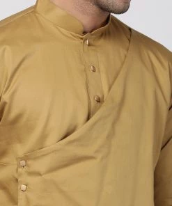 Vastramay Men's Beige Cotton Silk Blend Kurta