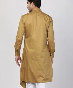 Vastramay Men's Beige Cotton Silk Blend Kurta