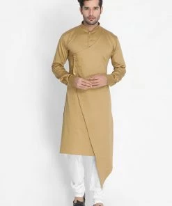 Vastramay Cotton Satin Blend Chiku And Cream Baap Beta Kurta Pyjama Set