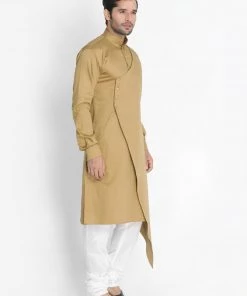 Vastramay Cotton Satin Blend Chiku And Cream Baap Beta Kurta Pyjama Set