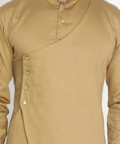 Vastramay Cotton Satin Blend Chiku And Cream Baap Beta Kurta Pyjama Set