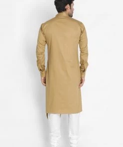 Vastramay Cotton Satin Blend Chiku And Cream Baap Beta Kurta Pyjama Set