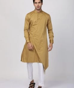 Vastramay Men's Beige Cotton Silk Blend Kurta