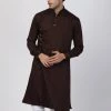 Vastramay Men's Brown Cotton Silk Blend Kurta