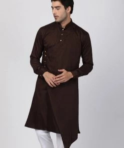 Vastramay Men's Brown Cotton Silk Blend Kurta