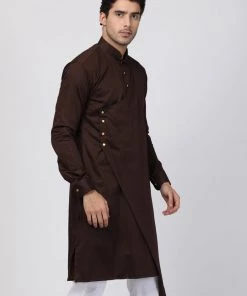 Vastramay Men's Brown Cotton Silk Blend Kurta