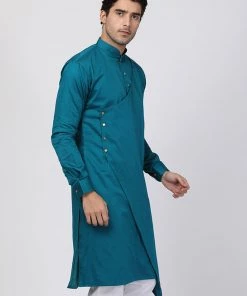 Vastramay Men's Blue Cotton Blend Kurta