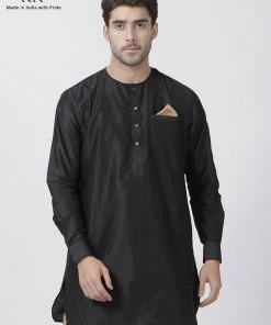 Vastramay Men's Black Cotton Blend Kurta