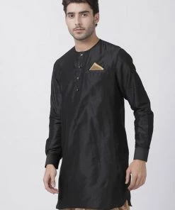 Vastramay Men's Black Cotton Blend Kurta