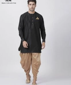 Vastramay Men's Black Cotton Blend Kurta And Dhoti Pant Set Kurta Sets