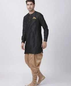 Vastramay Men's Black Cotton Blend Kurta And Dhoti Pant Set Kurta Sets