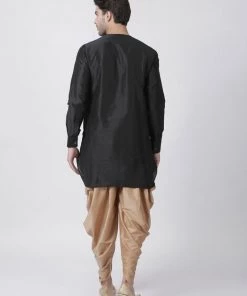 Vastramay Men's Black Cotton Blend Kurta And Dhoti Pant Set Kurta Sets