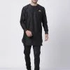 Vastramay Men's Black Cotton Blend Kurta And Churidar Set