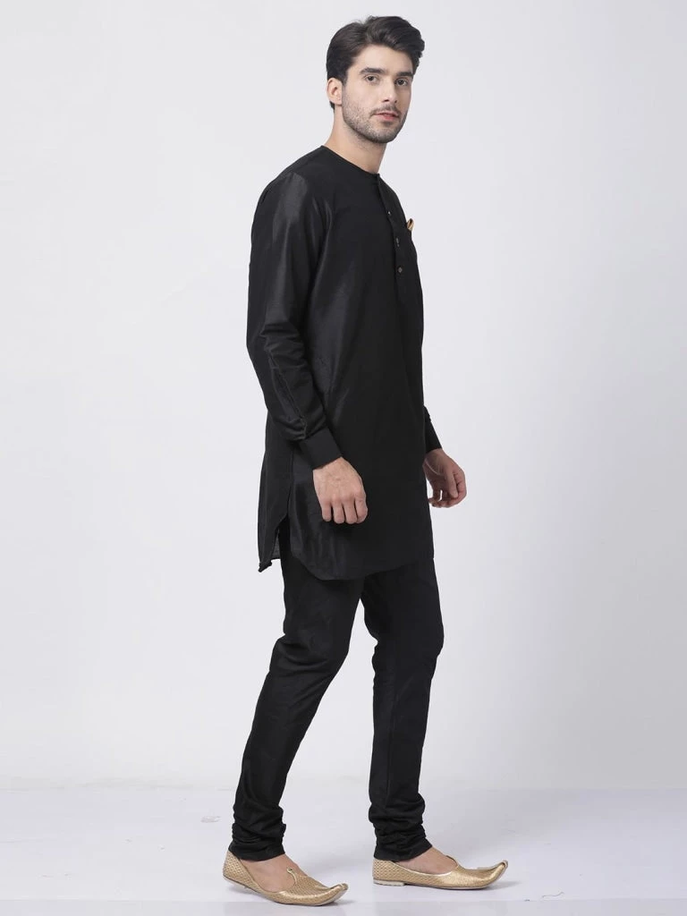 Vastramay Men's Black Cotton Blend Kurta And Churidar Set 4 Vastramay Men's Black Cotton Blend Kurta And Churidar Set