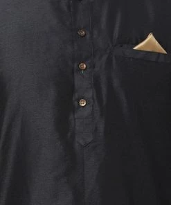 Vastramay Men's Black Cotton Blend Kurta And Churidar Set 9 Vastramay Men's Black Cotton Blend Kurta And Churidar Set