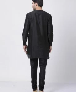 Vastramay Men's Black Cotton Blend Kurta And Churidar Set 10 Vastramay Men's Black Cotton Blend Kurta And Churidar Set