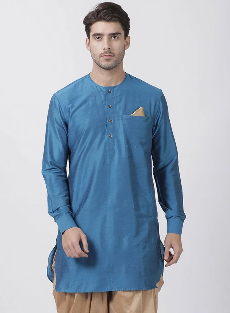 Vastramay Men's Dark Blue Cotton Blend Kurta 3 Vastramay Men's Dark Blue Cotton Blend Kurta