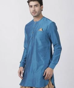 Vastramay Men's Dark Blue Cotton Blend Kurta