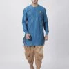 Vastramay Men's Dark Blue Cotton Silk Blend Kurta And Dhoti Pant Set Kurta Sets