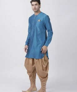 Vastramay Men's Dark Blue Cotton Silk Blend Kurta And Dhoti Pant Set Kurta Sets 10 Vastramay Men's Dark Blue Cotton Silk Blend Kurta And Dhoti Pant Set Kurta Sets