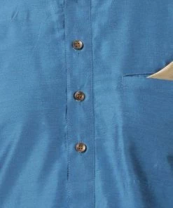 Vastramay Men's Dark Blue Cotton Silk Blend Kurta And Dhoti Pant Set Kurta Sets 11 Vastramay Men's Dark Blue Cotton Silk Blend Kurta And Dhoti Pant Set Kurta Sets