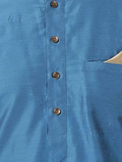 Vastramay Men's Dark Blue Cotton Silk Blend Kurta And Dhoti Pant Set Kurta Sets 5 Vastramay Men's Dark Blue Cotton Silk Blend Kurta And Dhoti Pant Set Kurta Sets