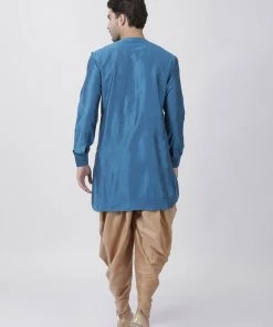 Vastramay Men's Dark Blue Cotton Silk Blend Kurta And Dhoti Pant Set Kurta Sets 12 Vastramay Men's Dark Blue Cotton Silk Blend Kurta And Dhoti Pant Set Kurta Sets