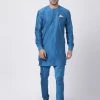 Vastramay Kurta Sets Men's Dark Blue Cotton Silk Blend Kurta And Churidar Set