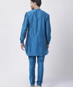 Vastramay Kurta Sets Men's Dark Blue Cotton Silk Blend Kurta And Churidar Set 11 Vastramay Kurta Sets Men's Dark Blue Cotton Silk Blend Kurta And Churidar Set