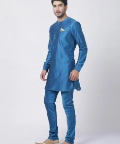 Vastramay Kurta Sets Men's Dark Blue Cotton Silk Blend Kurta And Churidar Set 13 Vastramay Kurta Sets Men's Dark Blue Cotton Silk Blend Kurta And Churidar Set