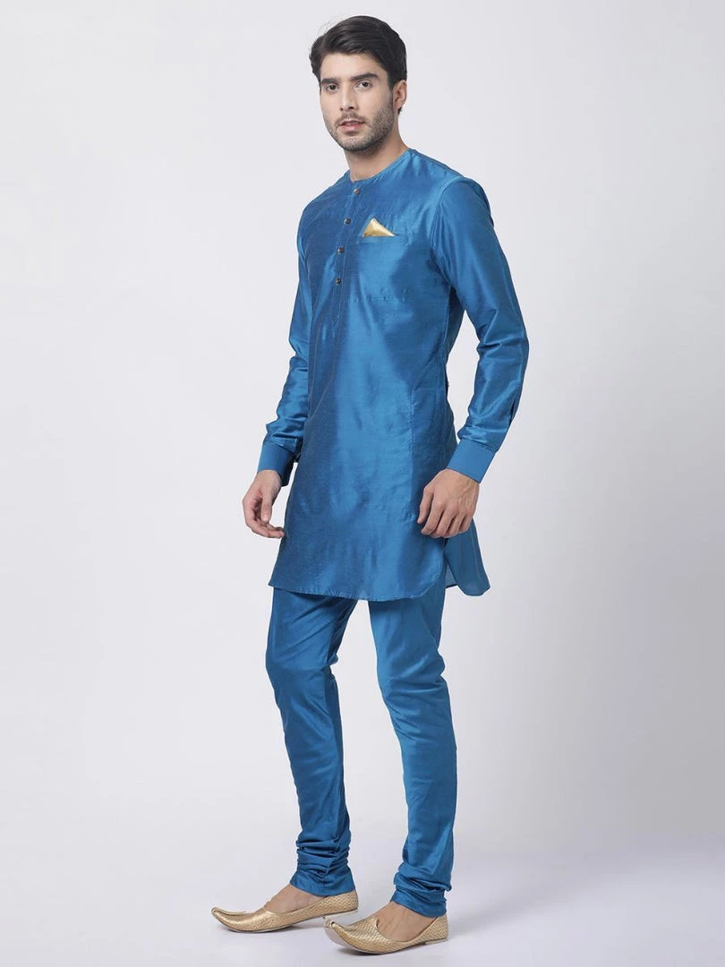 Vastramay Kurta Sets Men's Dark Blue Cotton Silk Blend Kurta And Churidar Set 8 Vastramay Kurta Sets Men's Dark Blue Cotton Silk Blend Kurta And Churidar Set