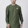 Vastramay Men's Green Cotton Blend Kurta