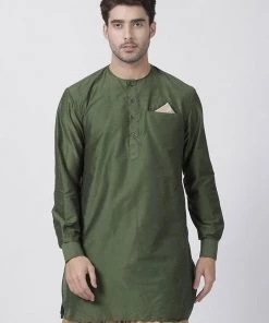 Vastramay Men's Green Cotton Blend Kurta