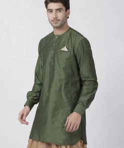 Vastramay Men's Green Cotton Blend Kurta