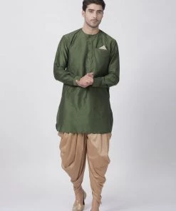 Vastramay Men's Green Cotton Blend Kurta