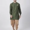 Vastramay Men's Green Cotton Blend Kurta And Dhoti Pant Set