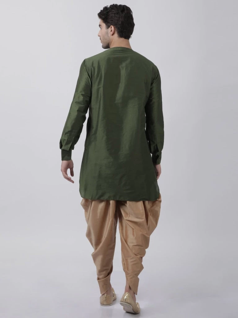 Vastramay Men's Green Cotton Blend Kurta And Dhoti Pant Set 6 Vastramay Men's Green Cotton Blend Kurta And Dhoti Pant Set