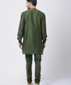 Vastramay Men's Green Cotton Blend Kurta And Churidar Set 10 Vastramay Men's Green Cotton Blend Kurta And Churidar Set
