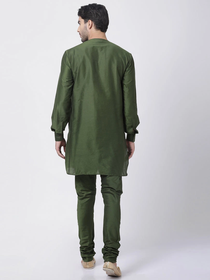 Vastramay Men's Green Cotton Blend Kurta And Churidar Set 6 Vastramay Men's Green Cotton Blend Kurta And Churidar Set