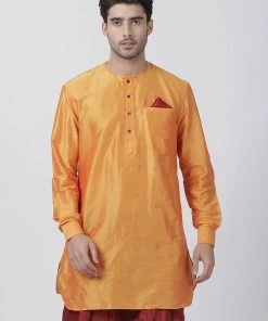 Vastramay Men's Orange Cotton Blend Kurta