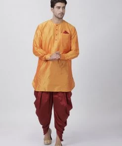 Vastramay Men's Orange Cotton Blend Kurta