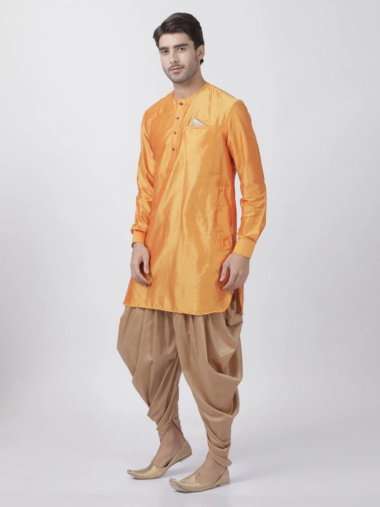 Vastramay Men's Orange Cotton Blend Kurta And Dhoti Pant Set 4 Vastramay Men's Orange Cotton Blend Kurta And Dhoti Pant Set